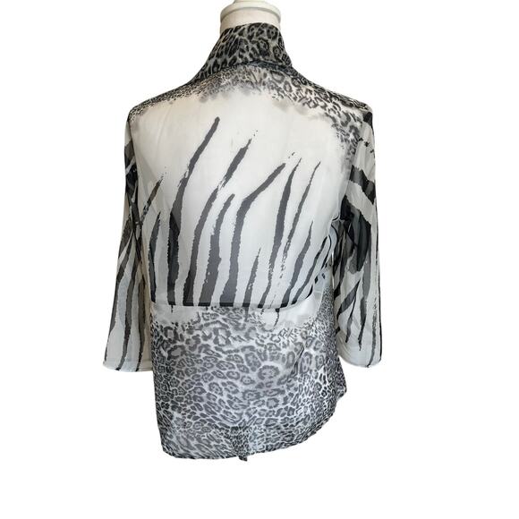 Chico's Kimono Jacket Cardigan Size 1 8/10 Medium Mixed Animal Print Black White - Picture 5 of 11